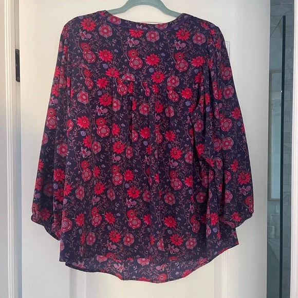 Skies Are Blue Curvy Floral Peasant Blouse Boho Split Neck Long Sleeve Top Sz 1X - Picture 4 of 7